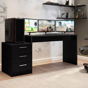 Mesa Gamer Escrivaninha 3 Gavetas Preto