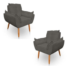 Kit 02 Poltronas Opala em Tecido Grafite com Pés Palito |Promoção| Delliriun