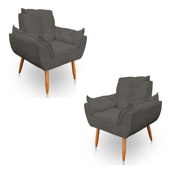Kit 02 Poltronas Opala em Tecido Grafite com Pés Palito |Promoção| Delliriun