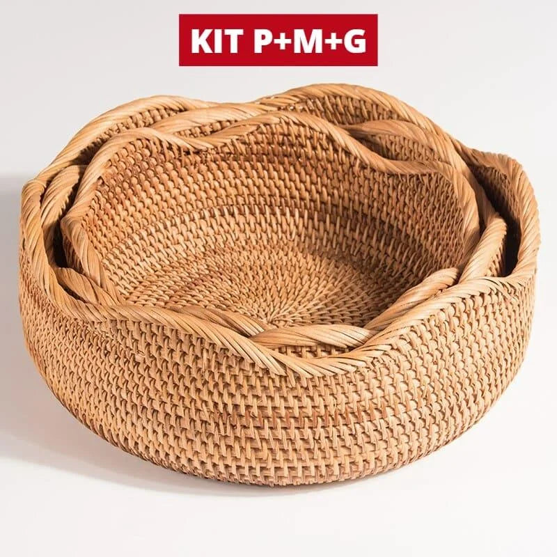 Cesta Organizadora de Vime em Rattan Feita à Mão