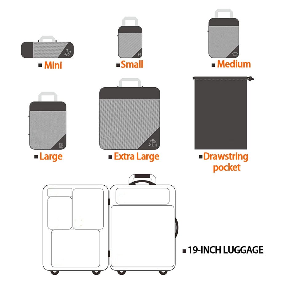 Kit 6 Bolsas Organizadoras De Compressão Para Malas De Viagem