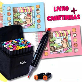 Kit Livro de Colorir Bobbie Goods Capa Dura + Canetinhas Dupla Ponta