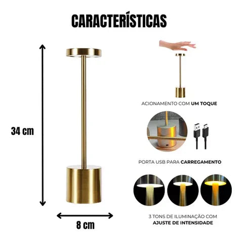 Luminária de Mesa Sem Fio | Bateria Recarregável e Iluminação Ajustável Abajur