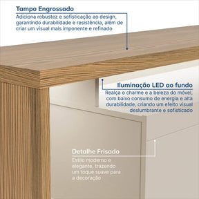 Rack para TV até 75 Polegadas 3 Portas 218cm Fita de LED