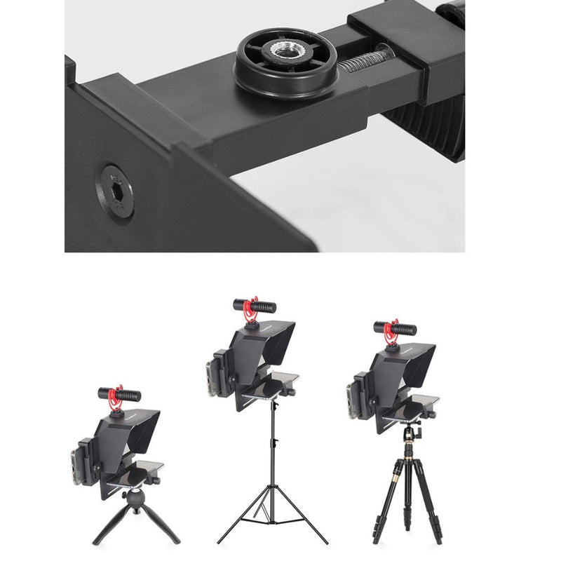 ProPrompt Mini - Teleprompter portátil para smartphones e DSLRs, inclui controle remoto Bluetooth e acessórios completos para uma gravação de vídeo profissional. Disponível na Gangahub.