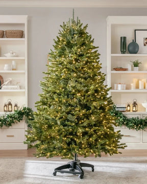 Árvore de Natal Verde Premium com Galhos Articulados, Suporte Metálico que gira e com Rodinhas e Micro LEDs Embutidos