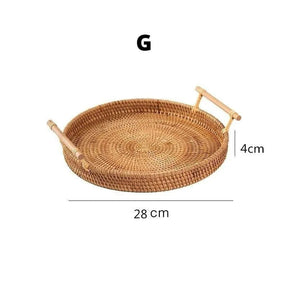 Bandeja Redonda de Vime em Rattan Feita à Mão para Mesa e Decoração Cozinha