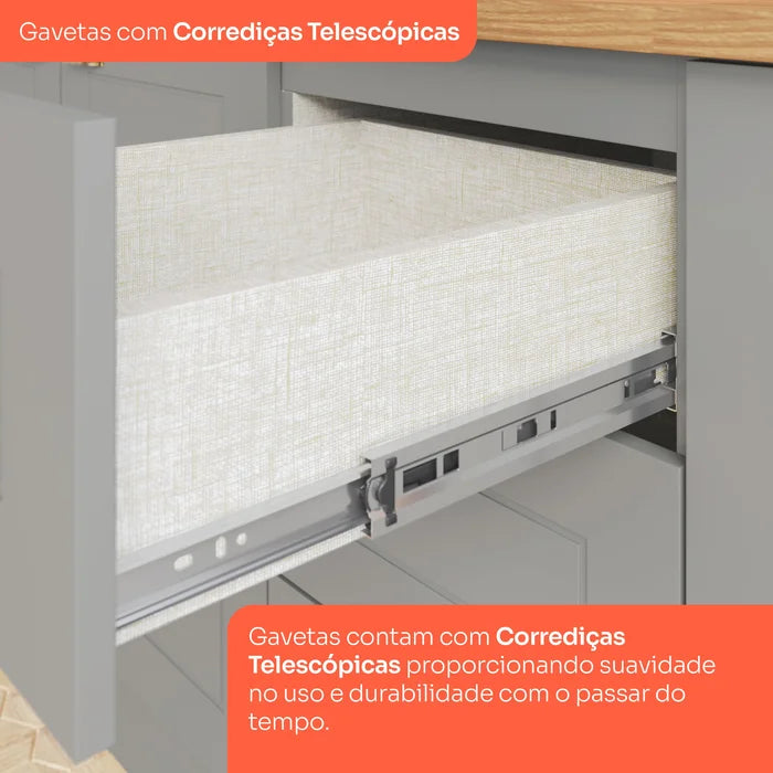 Balcão 2 Portas 3 Gavetas 120cm Branco