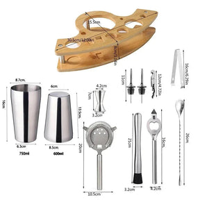 Kit Bartender de Aço Inoxidável com Shaker e Ferramentas Dellirium